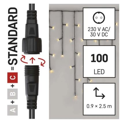 LED Außen-Weihnachtslichterkette 100xLED/2,5x0,9m IP44 warmweiß