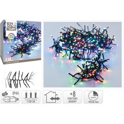 LED-Außen-Weihnachtslichterkette 1512xLED/230V/8 Funktionen 14 m IP44 mehrfarbig