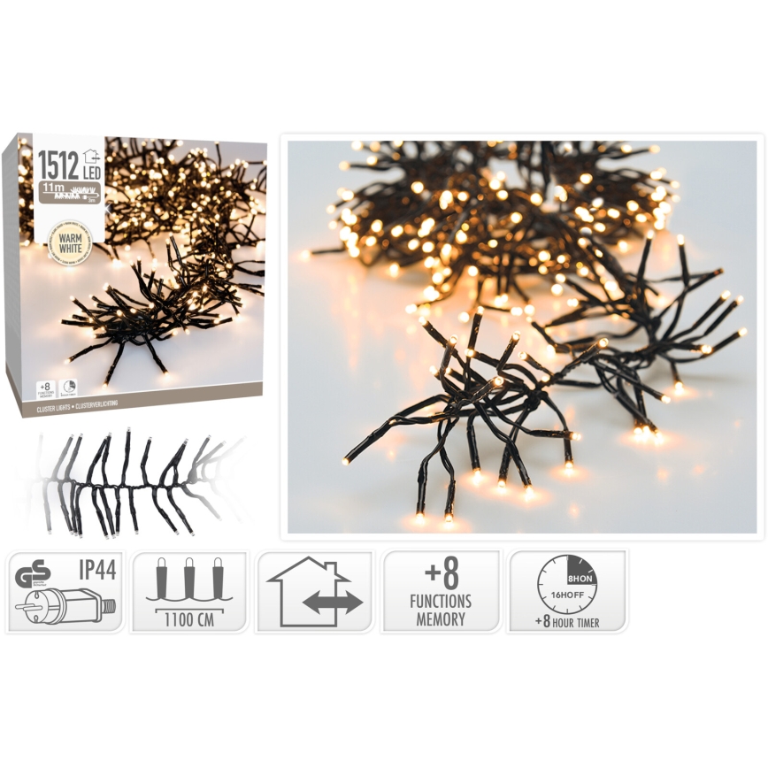 LED-Außen-Weihnachtslichterkette 1512xLED/230V/8 Funktionen 14 m IP44 warmweiß