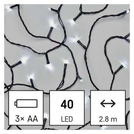 LED-Außen-Weihnachtslichterkette 40×LED/3×AA 3,3 m IP44 kaltweiß