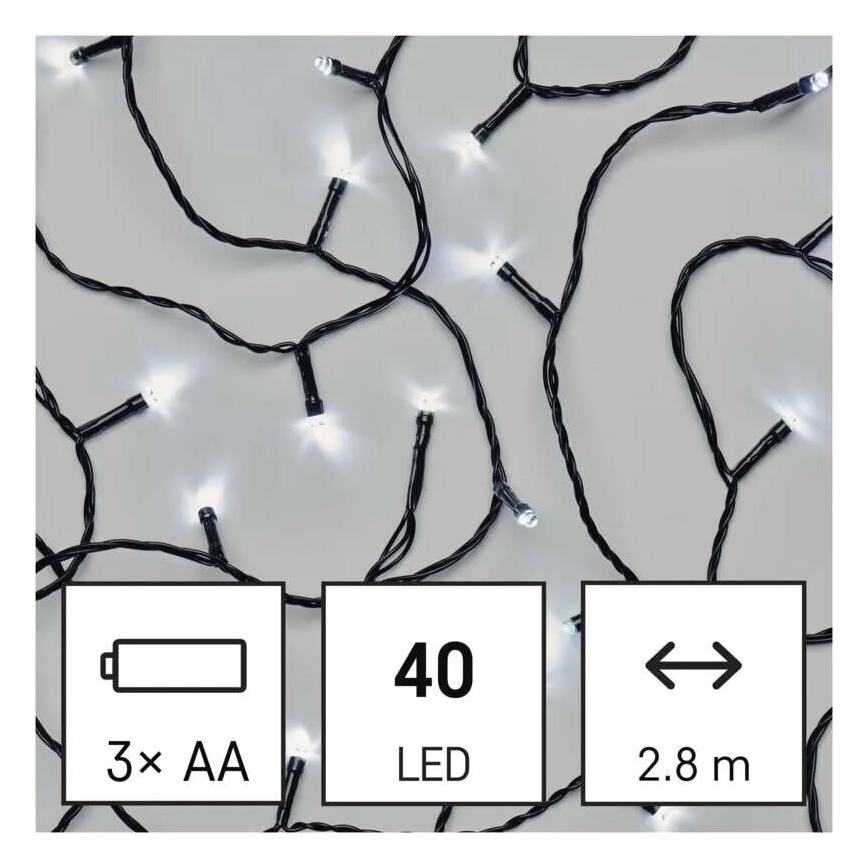 LED-Außen-Weihnachtslichterkette 40×LED/3×AA 3,3 m IP44 kaltweiß