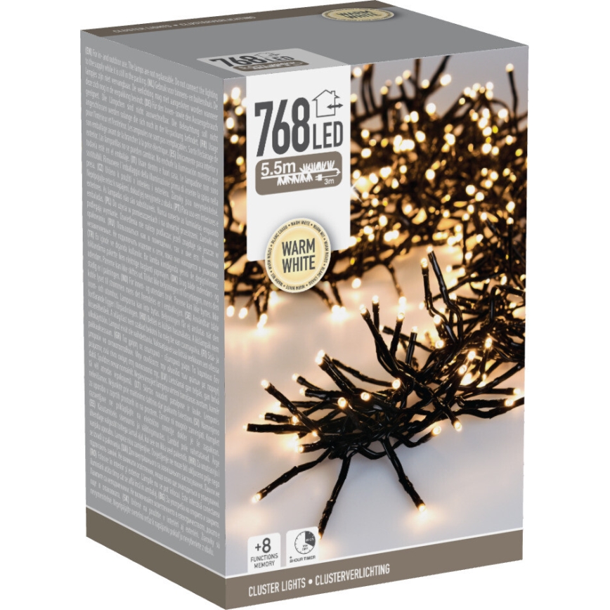 LED-Außen-Weihnachtslichterkette 768xLED/230V/8 Funktionen 8,5 m IP44 warmweiß