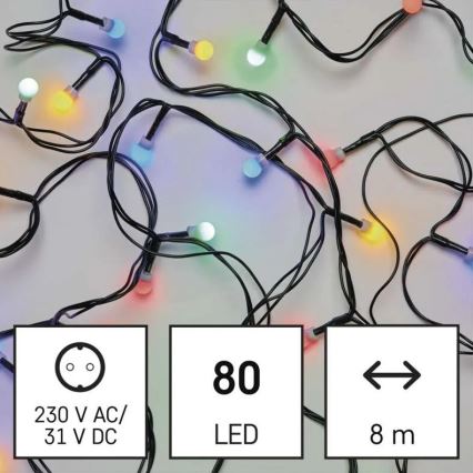 LED-Außen-Weihnachtslichterkette, 80 LEDs, 8 Funktionen, 13 m, mehrfarbig, IP44