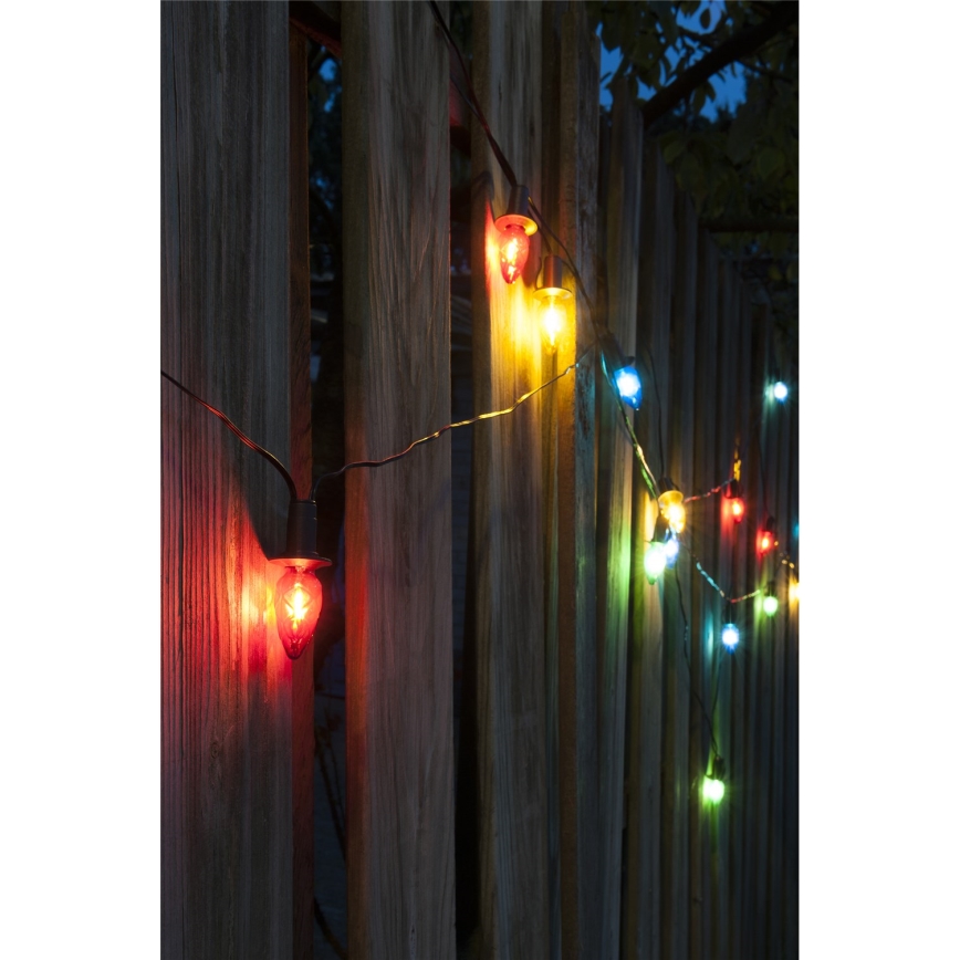 LED-Außen-Girlande CONE FILAMENT 20xE10 19m mehrfarbig/warmweiß IP44, hergestellt in der EU