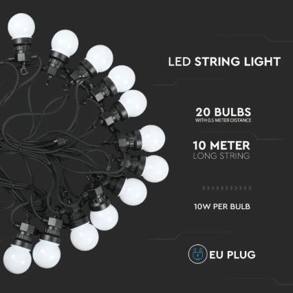 LED-Außenkette STRING 10m 20xLED/0,5W/230V IP44 6000K