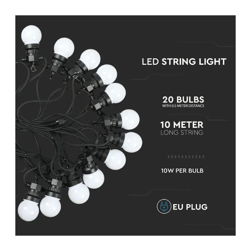 LED-Außenkette STRING 10m 20xLED/0,5W/230V IP44 6000K