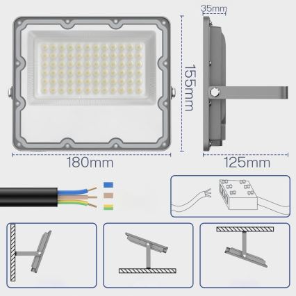 LED-Außenstrahler 50 W, 230 V, 4500 K, IP65, grau