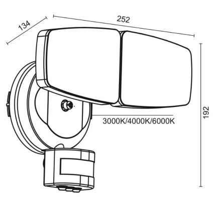 LED-Außenstrahler mit Sensor LED/24W/230V 3000/4000/6000K IP54 schwarz