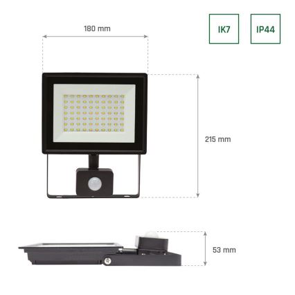 LED-Außenstrahler mit Sensor NOCTIS LUX 3 LED/50W/230V 4000K IP44 schwarz