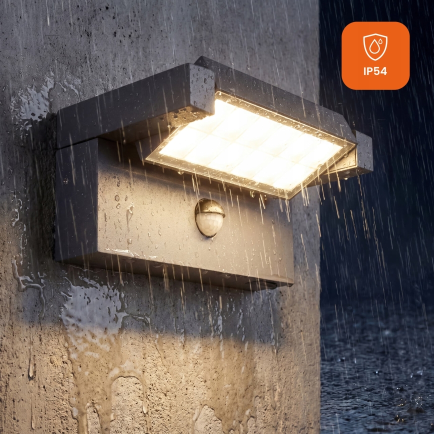 LED Außenwandleuchte mit Bewegungs- und Dämmerungssensor LED/25W/230V 3000/4000/6500K IP54 schwarz