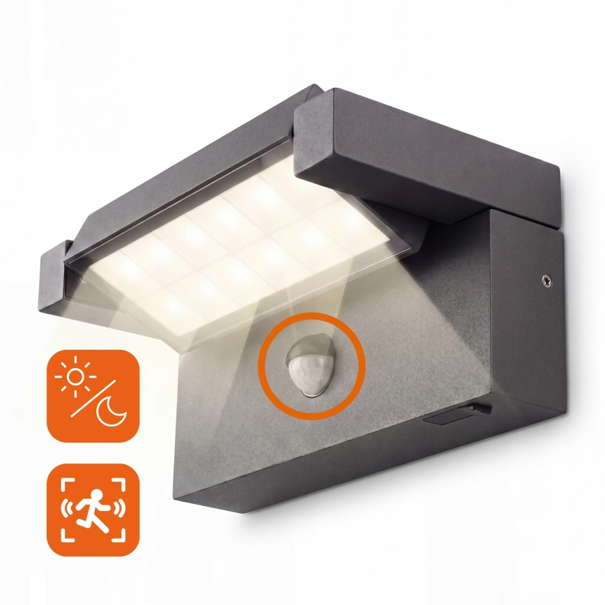 LED Außenwandleuchte mit Bewegungs- und Dämmerungssensor LED/25W/230V 3000/4000/6500K IP54 schwarz