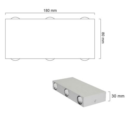 LED-Außenwandleuchte SILBER 6xLED/1W/230V IP54