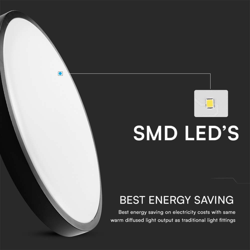 LED Badezimmer-Deckenleuchte SAMSUNG CHIP LED/24W/230V IP44 4000K Ø 29 cm Schwarz