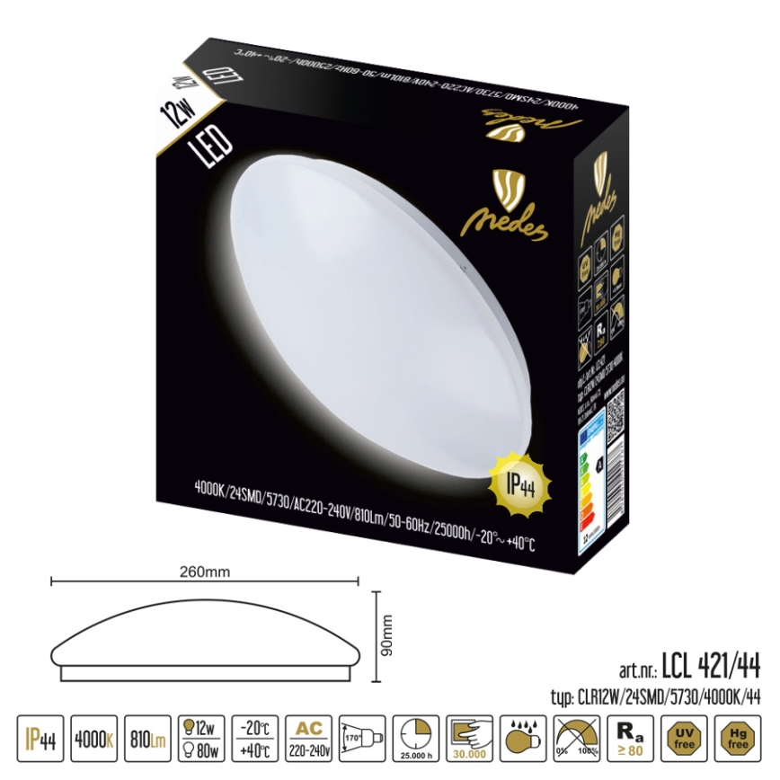 Nedes LCL421/44 - LED Badezimmer Deckenleuchte LED/12W/230V