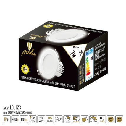 Nedes LDL123 - LED Badezimmer-Einbauchleuchte LED/7W IP44