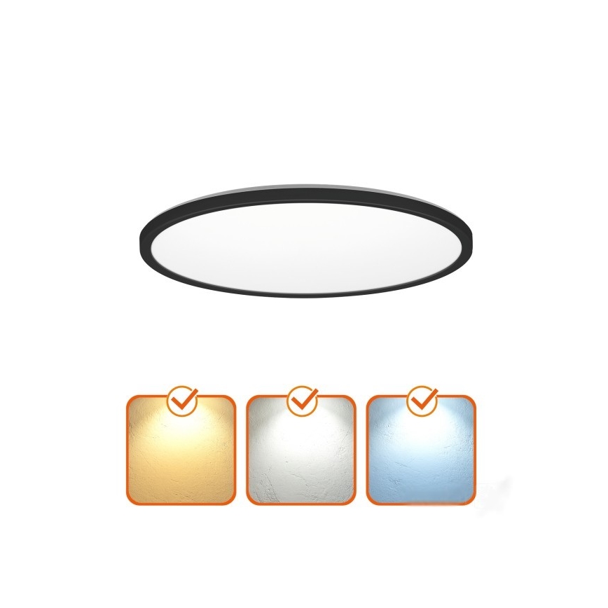 LED-Badezimmerleuchte mit Bewegungs- und Dämmerungssensor NIVERA LED/12W/230V IP54 3000/4000/6000K Ø 22,5 cm schwarz + Fernbedienung