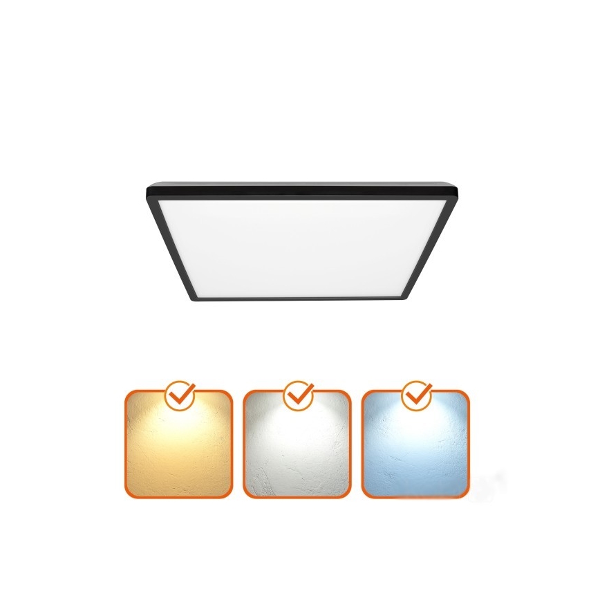 LED Badezimmerleuchte mit Bewegungs- und Dämmerungssensor NIVERA LED/24W/230V IP54 3000/4000/6000K 30x30 cm schwarz + Fernbedienung