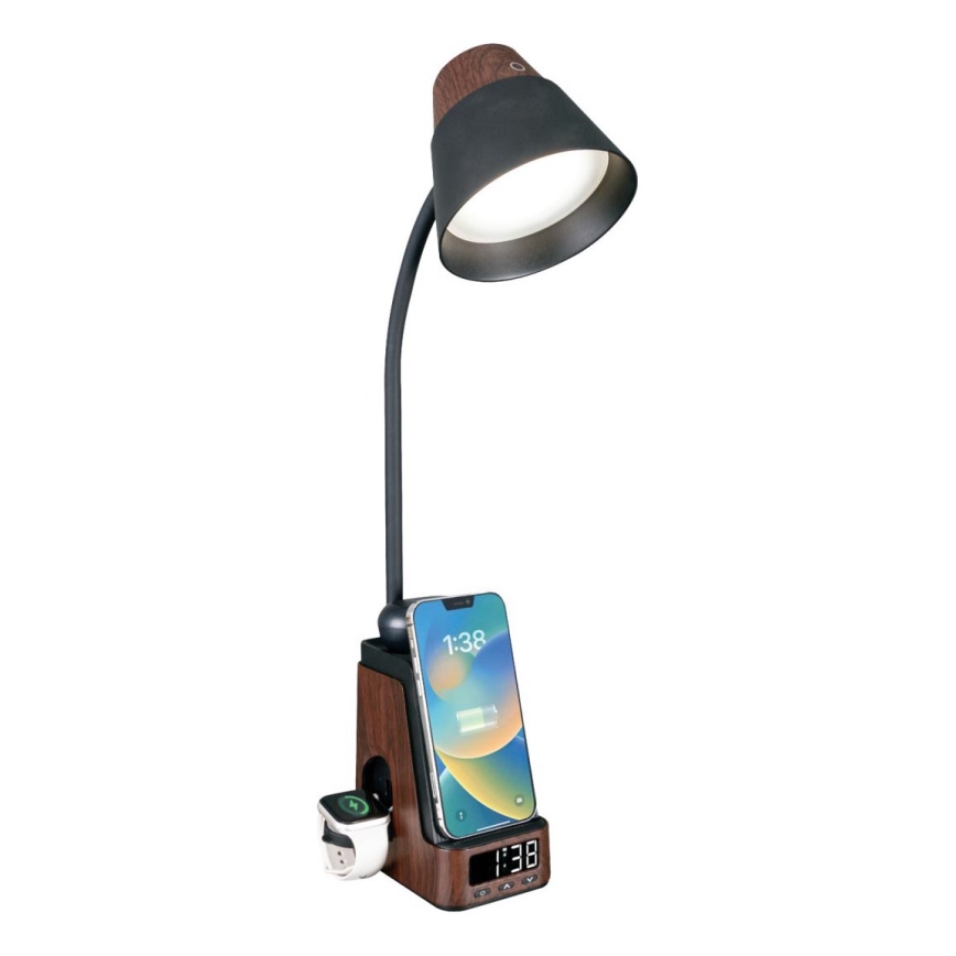 LED+CCT dimmbare Tischlampe mit kabellosem QI-Ladepad IDEAL LED/8W/230V 2700/4000/5000K braun