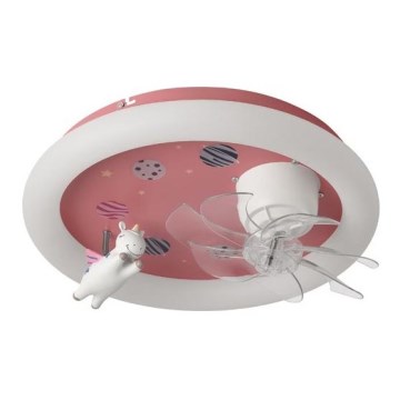 LED-Deckenleuchte für Kinder, dimmbar, mit Ventilator, 48 W, 230 V, 3000/4000/6000 K, Ø 50 cm, rosa, inkl. Fernbedienung