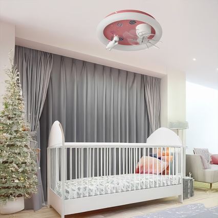 LED-Deckenleuchte für Kinder, dimmbar, mit Ventilator, 48 W, 230 V, 3000/4000/6000 K, Ø 50 cm, rosa, inkl. Fernbedienung