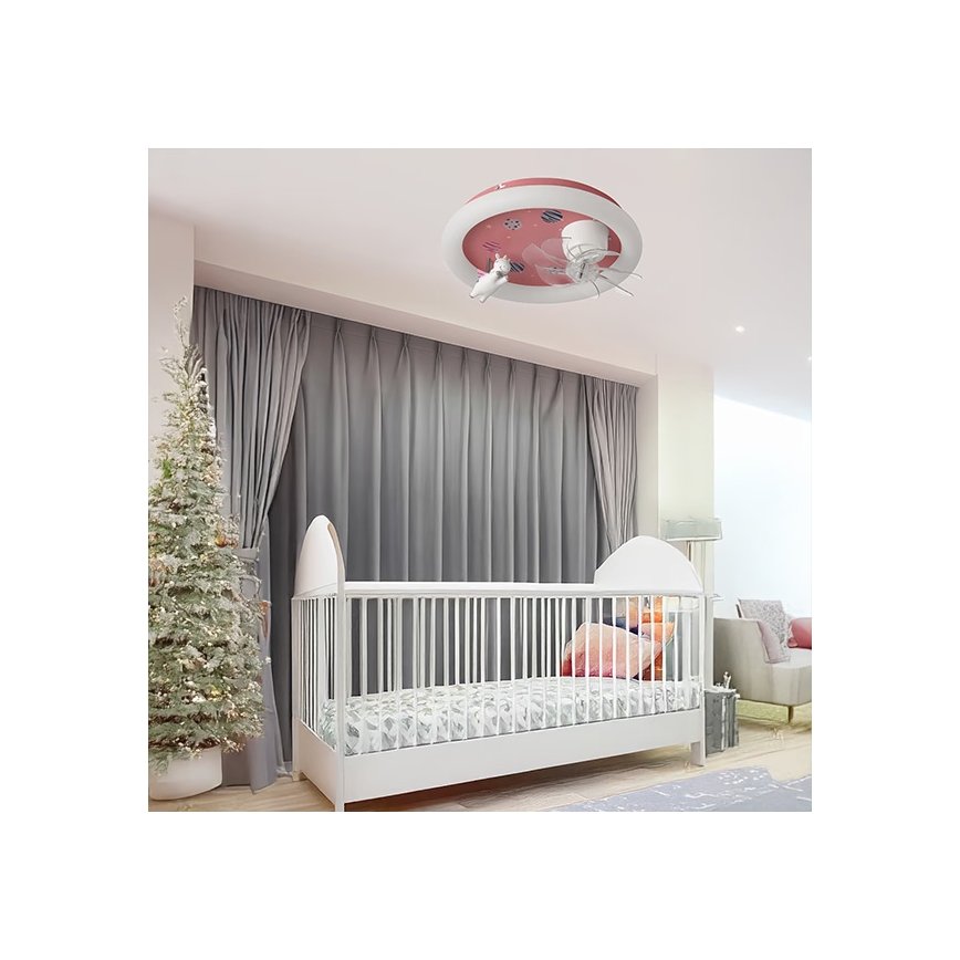 LED-Deckenleuchte für Kinder, dimmbar, mit Ventilator, 48 W, 230 V, 3000/4000/6000 K, Ø 50 cm, rosa, inkl. Fernbedienung