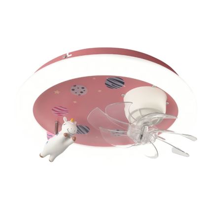 LED-Deckenleuchte für Kinder, dimmbar, mit Ventilator, 48 W, 230 V, 3000/4000/6000 K, Ø 50 cm, rosa, inkl. Fernbedienung