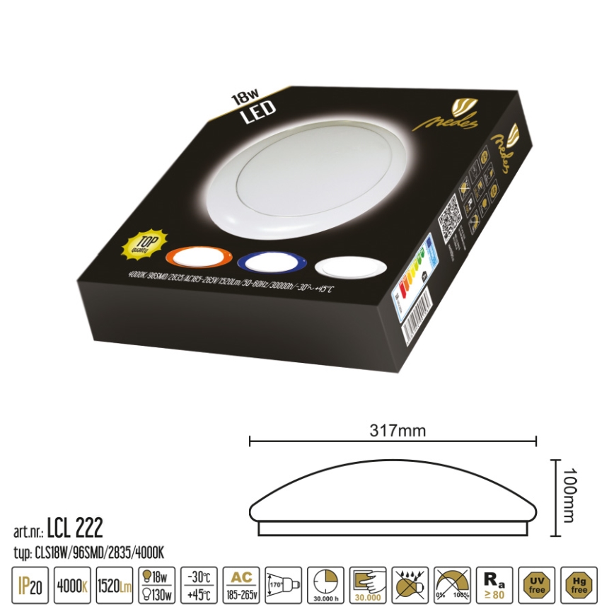 Nedes LCL222 - LED Deckenleuchte LED/18W