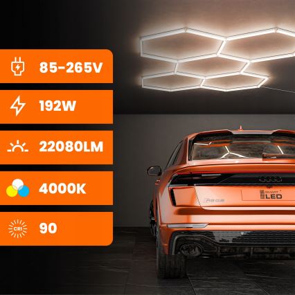 LED Deckenleuchte HEXAGON LED/192W/85-265V 4000K 298x209 cm CRI 90 IP54 weiß