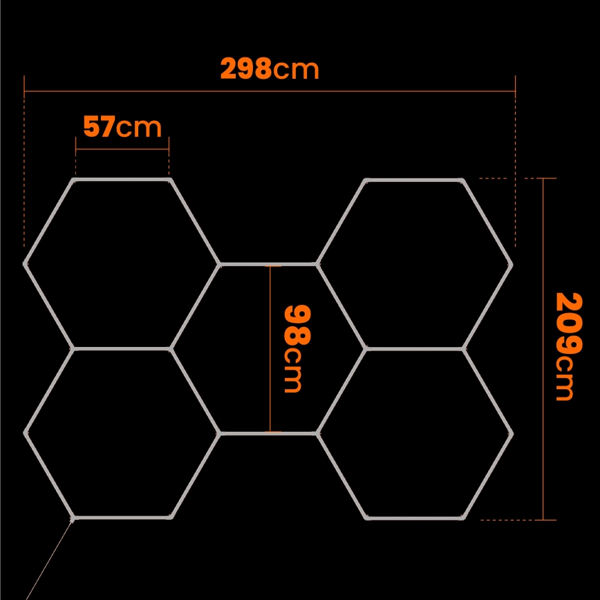LED Deckenleuchte HEXAGON LED/192W/85-265V 4000K 298x209 cm CRI 90 IP54 weiß