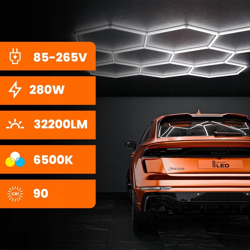 LED-Deckenleuchte HEXAGON LED/280W/85-265V 6500K 313x298 cm CRI 90 IP54 weiß