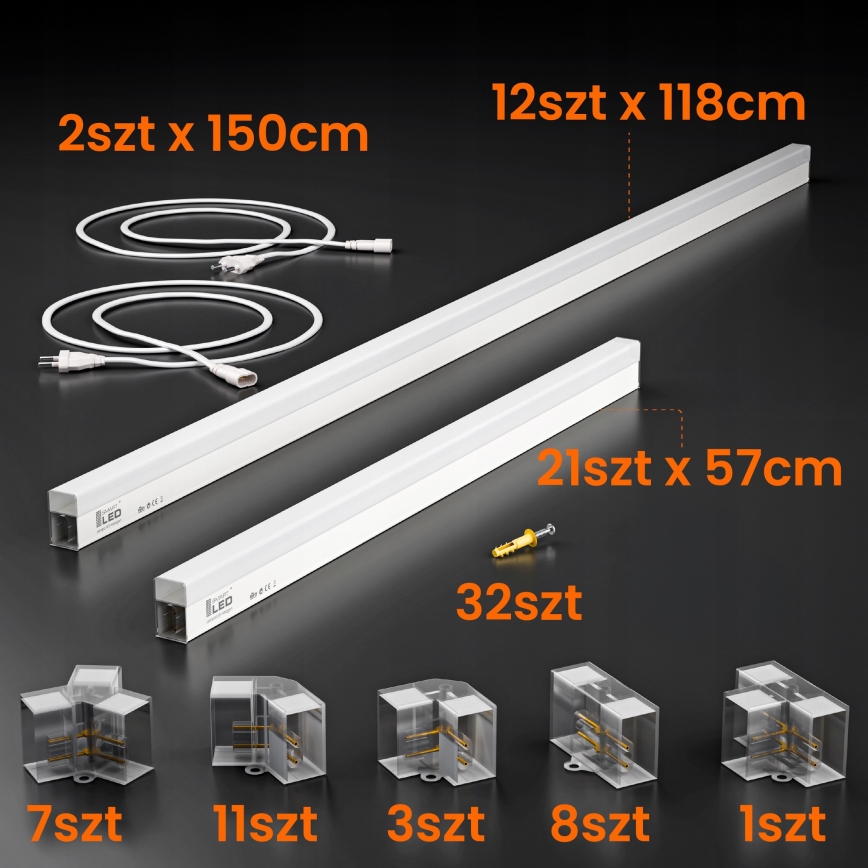 LED Deckenleuchte HEXAGON LED/384W/85-265V 6500K 484x243 cm CRI 90 IP54 weiß