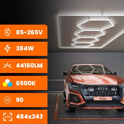 LED Deckenleuchte HEXAGON LED/426W/85-265V 6500K 484x243 cm CRI 90 IP44 weiß