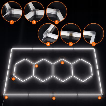 LED Deckenleuchte HEXAGON LED/426W/85-265V 6500K 484x243 cm CRI 90 IP44 weiß