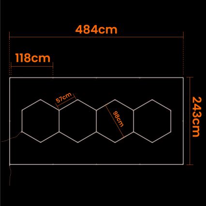 LED Deckenleuchte HEXAGON LED/426W/85-265V 6500K 484x243 cm CRI 90 IP44 weiß