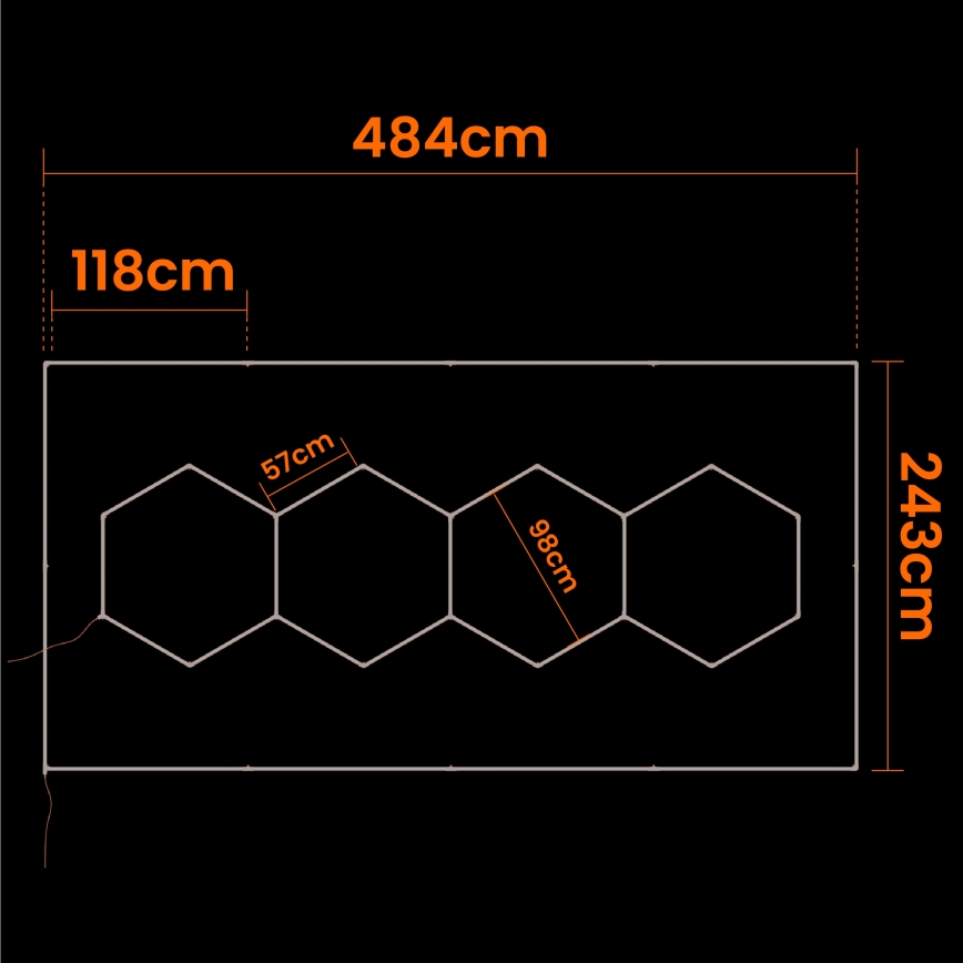 LED Deckenleuchte HEXAGON LED/426W/85-265V 6500K 484x243 cm CRI 90 IP44 weiß