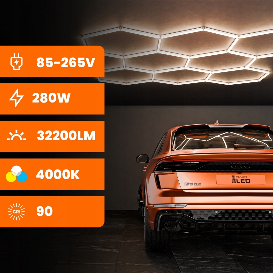 LED-Deckenleuchte HEXAGON LED/570W/85-265V 6500K 522x298 cm CRI 90 IP54 weiß