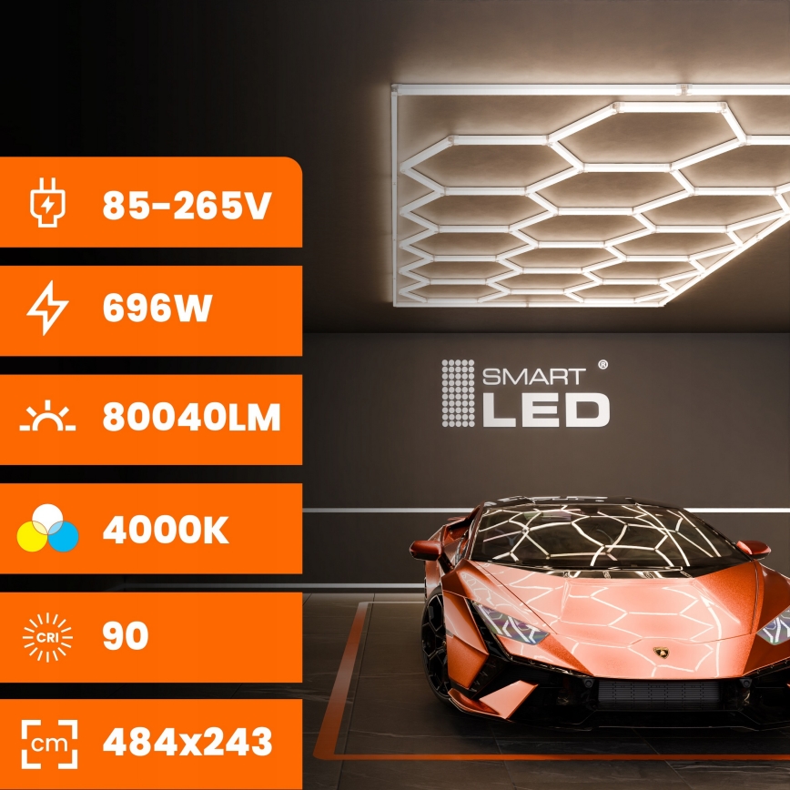 LED-Deckenleuchte HEXAGON LED/696W/85-265V 4000K 484x243 cm CRI 90 IP44 weiß