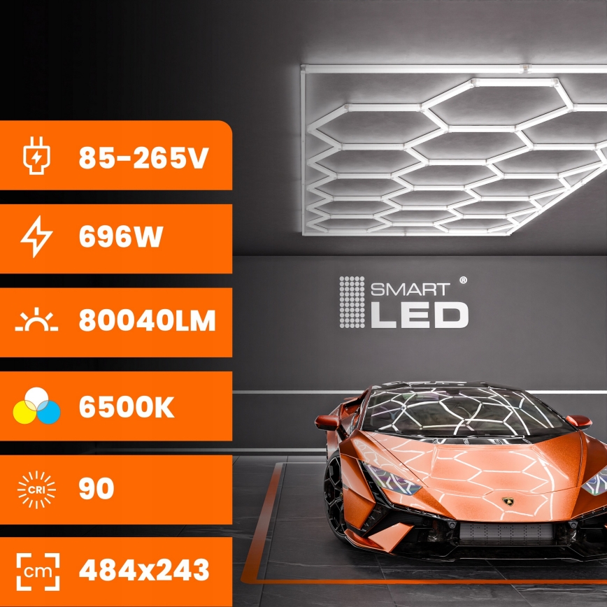 LED Deckenleuchte HEXAGON LED/696W/85-265V 6500K 484x243 cm CRI 90 IP44 weiß