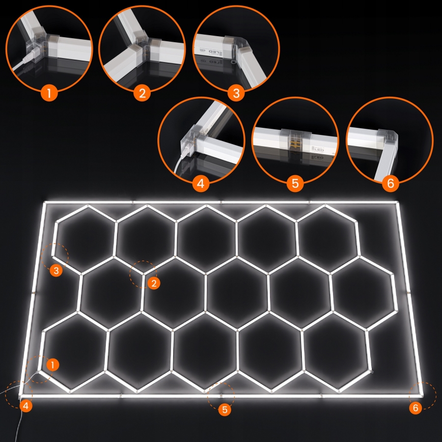 LED Deckenleuchte HEXAGON LED/696W/85-265V 6500K 484x243 cm CRI 90 IP44 weiß
