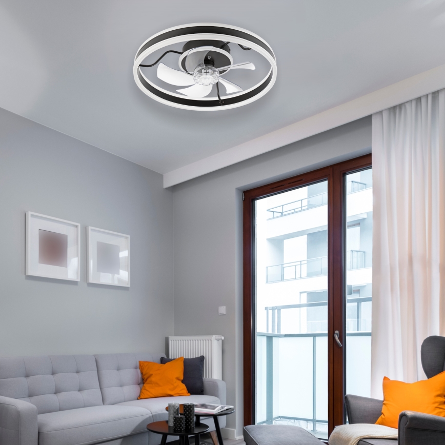 LED Dimmbares Deckenleuchte mit Ventilator APOLLO LED/38W/230V Schwarz + Fernbedienung