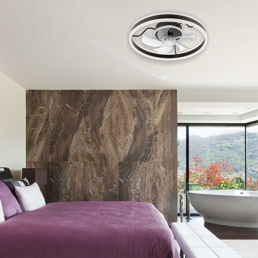 LED Dimmbares Deckenleuchte mit Ventilator APOLLO LED/38W/230V Schwarz + Fernbedienung
