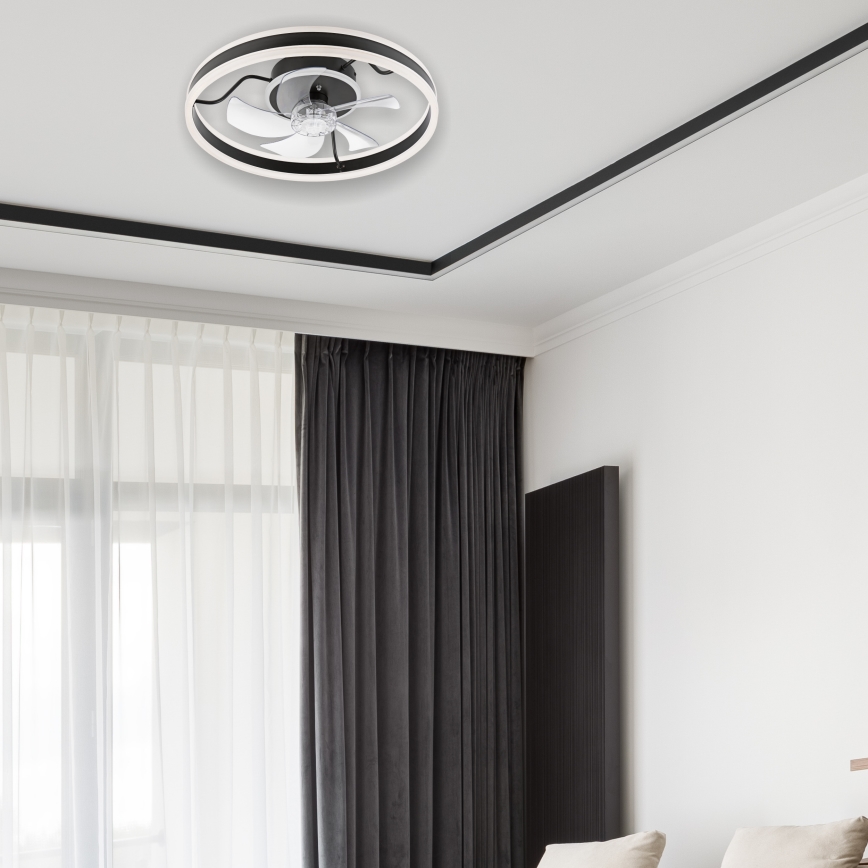 LED Dimmbares Deckenleuchte mit Ventilator APOLLO LED/38W/230V Schwarz + Fernbedienung