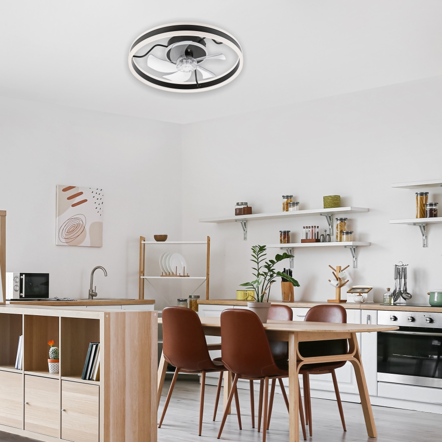 LED Dimmbares Deckenleuchte mit Ventilator APOLLO LED/38W/230V Schwarz + Fernbedienung