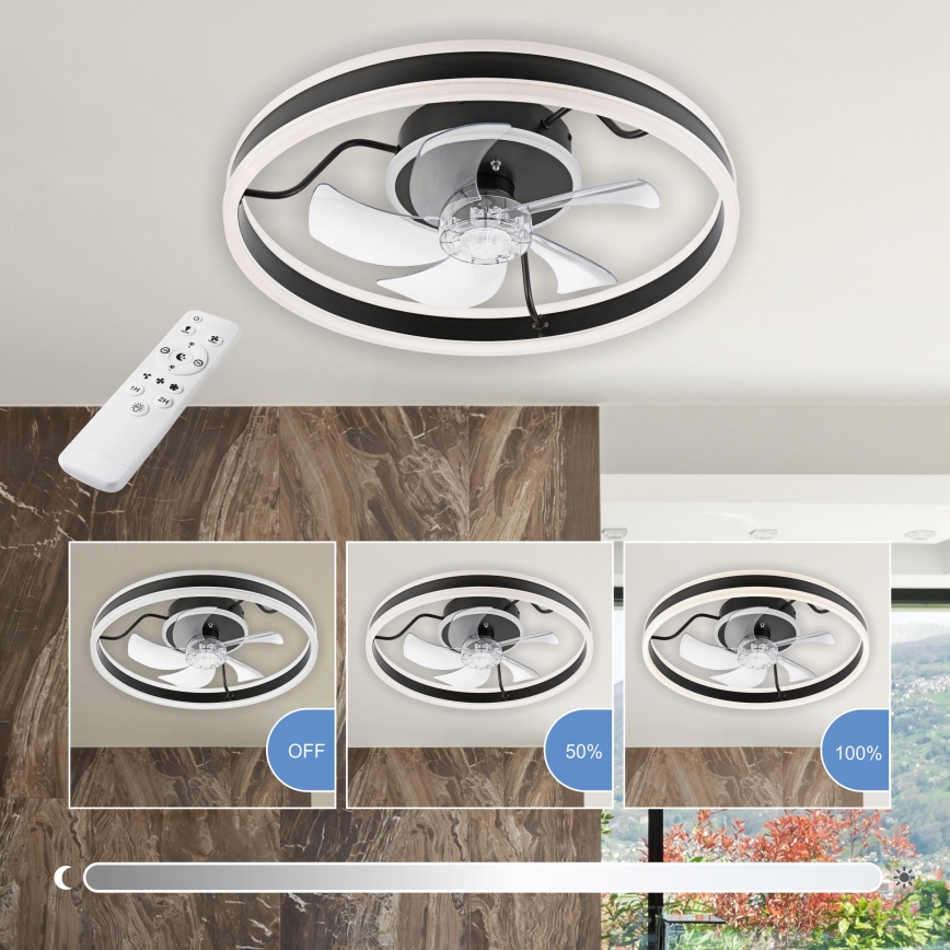 LED Dimmbares Deckenleuchte mit Ventilator APOLLO LED/38W/230V Schwarz + Fernbedienung