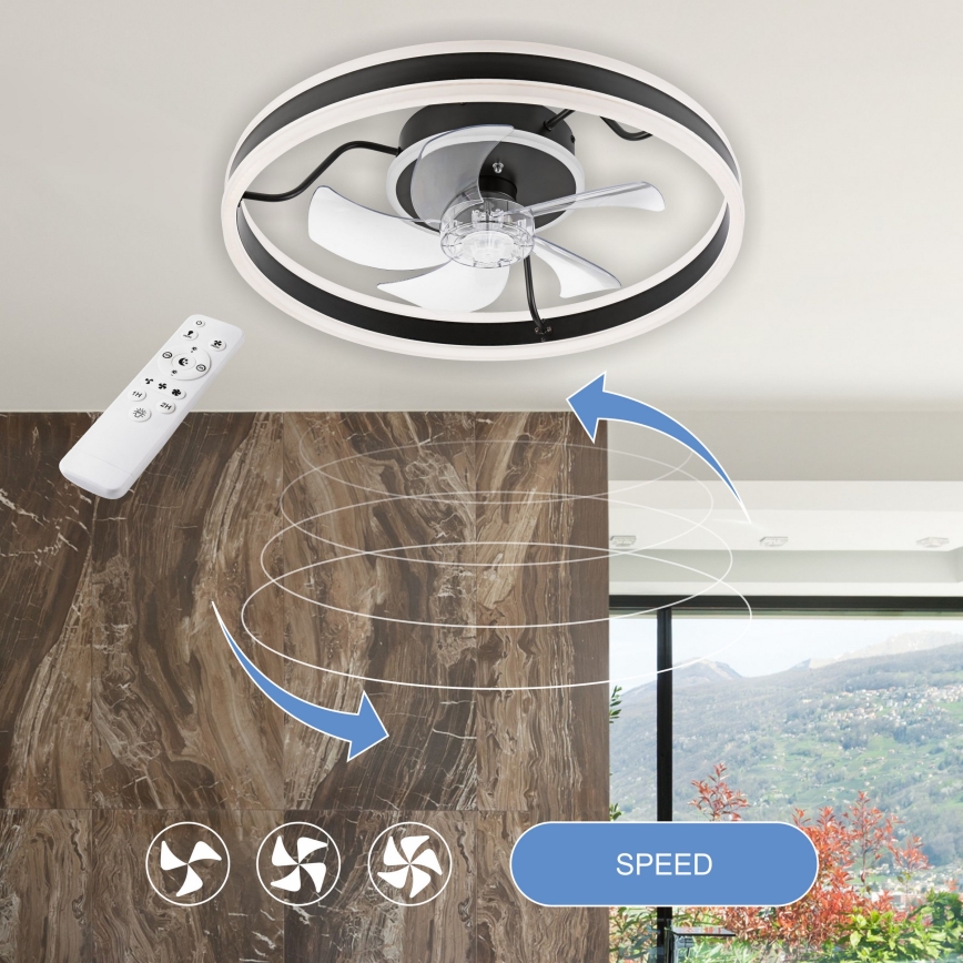 LED Dimmbares Deckenleuchte mit Ventilator APOLLO LED/38W/230V Schwarz + Fernbedienung