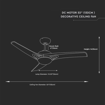 LED-Deckenventilator, 15 W, 230 V, 3000/4000/6400 K, mit Fernbedienung