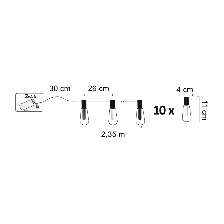 LED-Dekokette EDISON 2,65 m 10xLED/2xAA