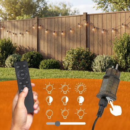 Dimmbare LED-Außen-Dekorations-Lichterkette 36xE12/1W/24/230V 22,35 m IP65 schwarz + Fernbedienung