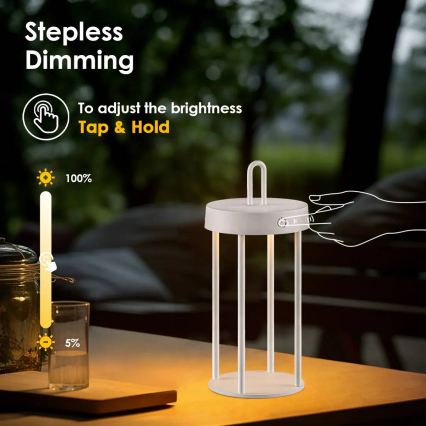 Dimmbare, wiederaufladbare LED-Tischlampe für den Außenbereich mit Touch-Bedienung GENTLE LED/1,5W/3,7V 3000 mAh IP44 weiß