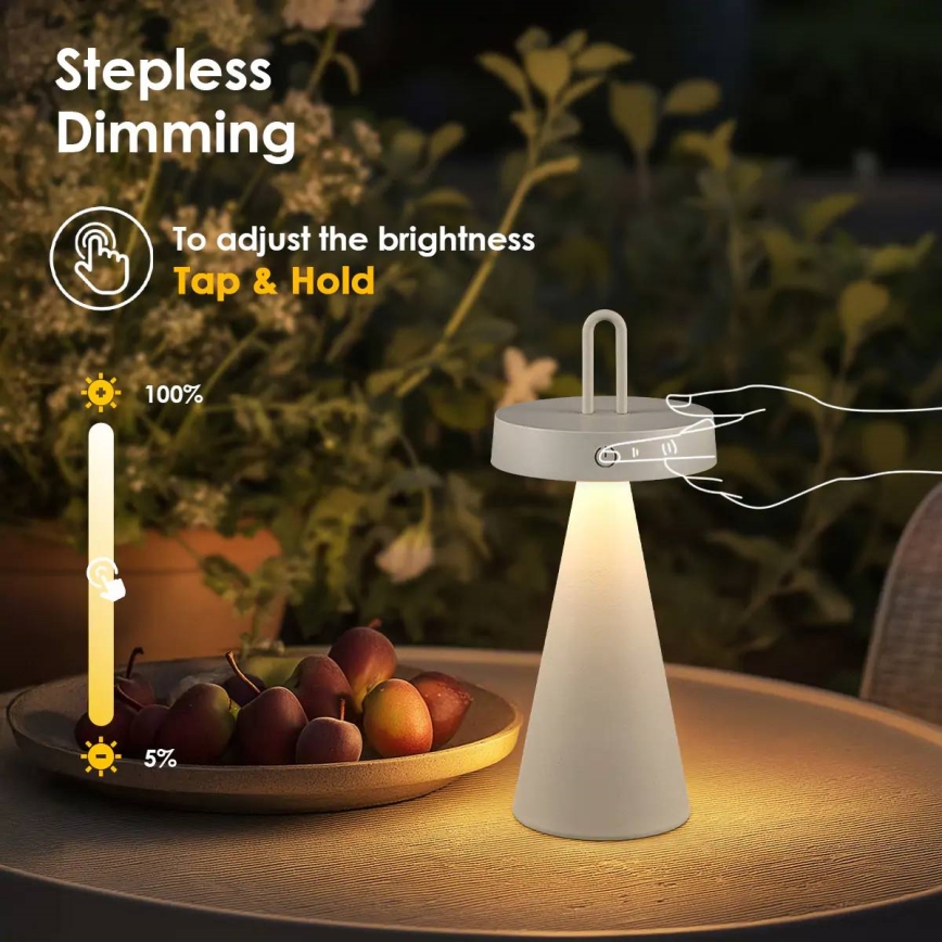 LED dimmbar, wiederaufladbar, Touch-Tischlampe für den Außenbereich HALO LED/1,5W/3,7V 3000 mAh IP44 grau
